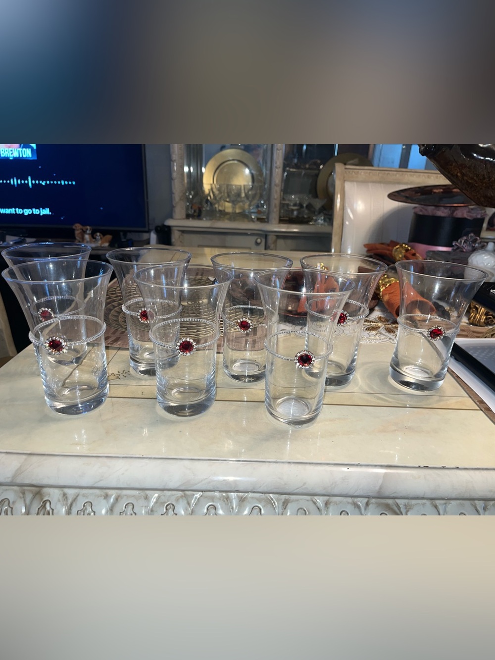 NEW Pier 1 Imports Jeweled Rhinestone Stem Wine Glasses Set of 8 Goblets